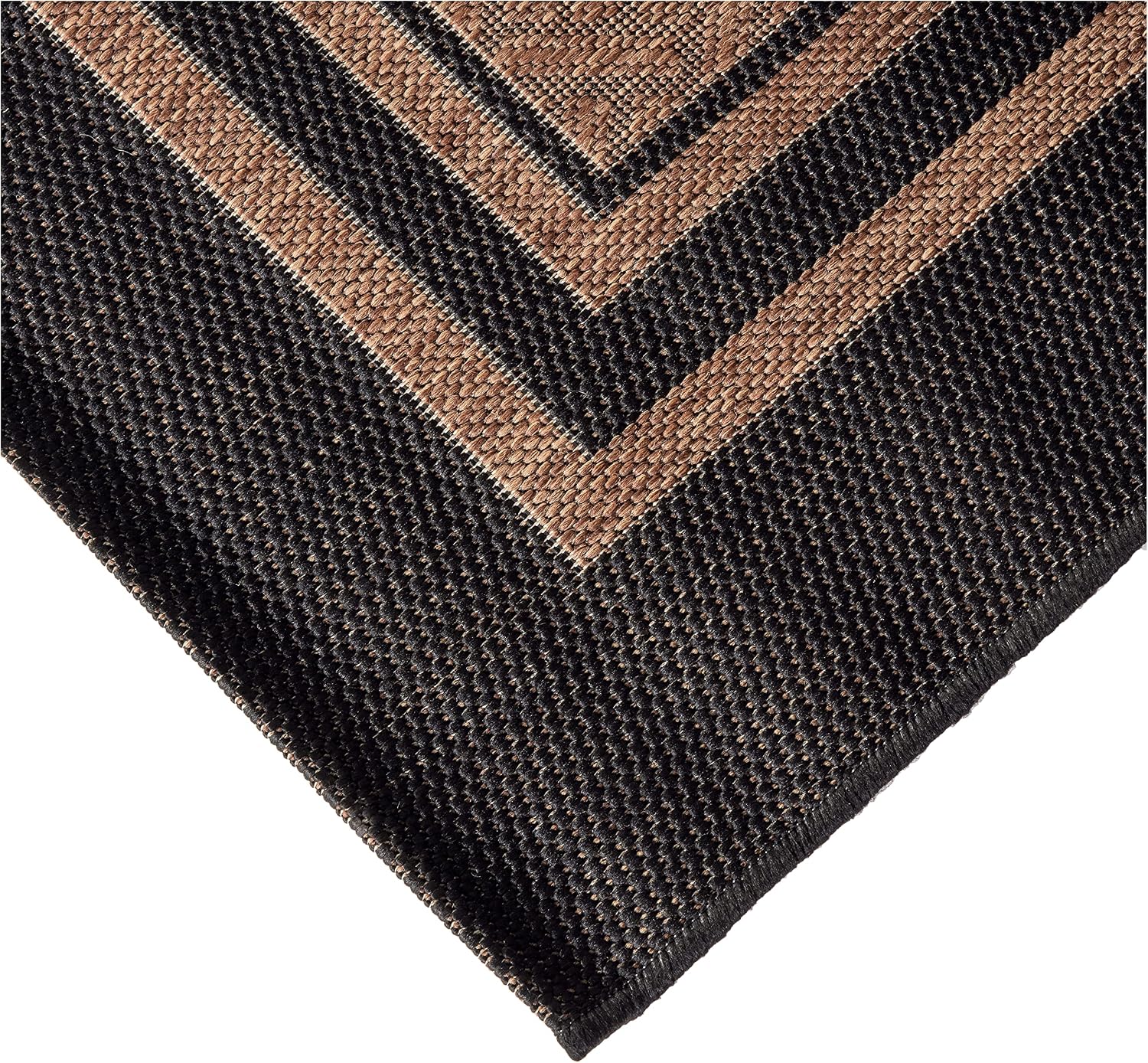 Gertmenian Indoor/Outdoor Flatweave Area Rug - 9x13 Extra Large, Stain & UV Resistant, Ideal For Deck, Patio, Poolside, Mudroom - Simple Border, Black/Nut Brown, 21993