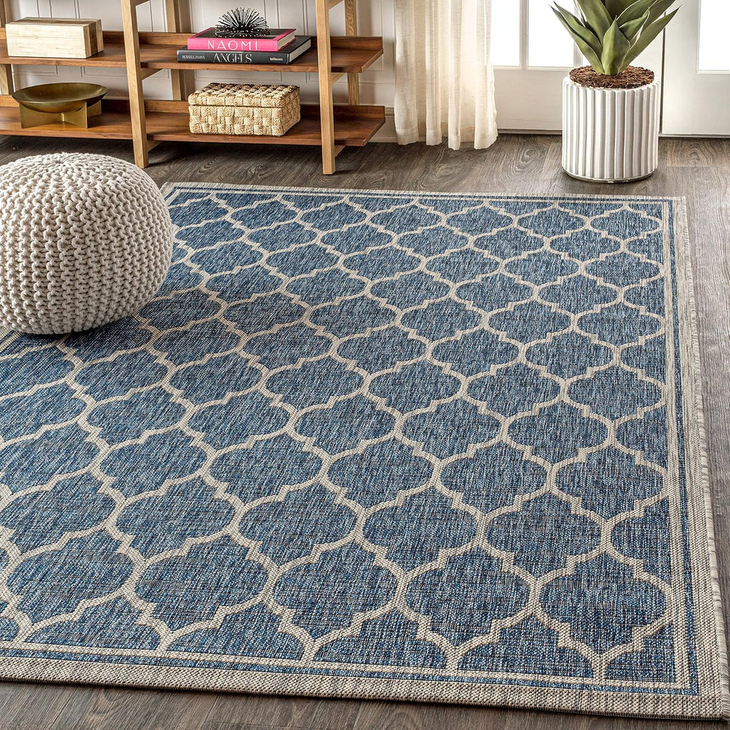 JONATHAN Y Moroccan Trellis Indoor Outdoor Area Rug 8X10 Navy/Gray, Trebol Textured Weave for Backyard, Patio, Porch, Easy-Cleaning, High Traffic, Pet-Friendly, Non-Shedding (SMB109D-8)