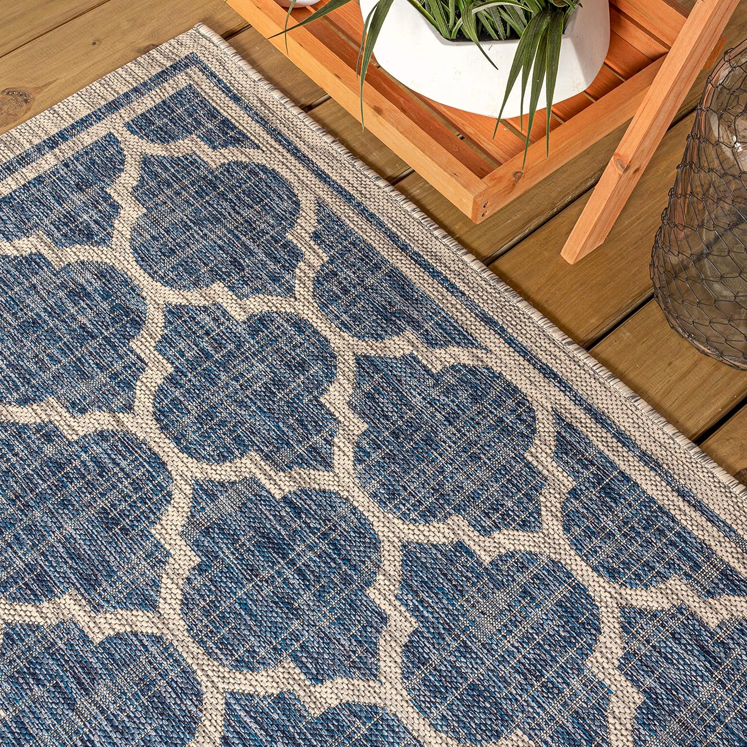 JONATHAN Y Moroccan Trellis Indoor Outdoor Area Rug 8X10 Navy/Gray, Trebol Textured Weave for Backyard, Patio, Porch, Easy-Cleaning, High Traffic, Pet-Friendly, Non-Shedding (SMB109D-8)